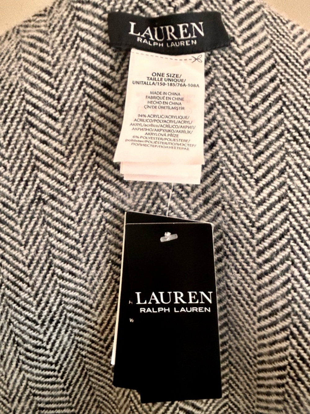 NWT Lauren Ralph Lauren Reversible Herringbone/Check Ruana/Wrap - Picture 6 of 10